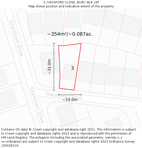 3, HACKFORD CLOSE, BURY, BL8 1XP: Plot and title map