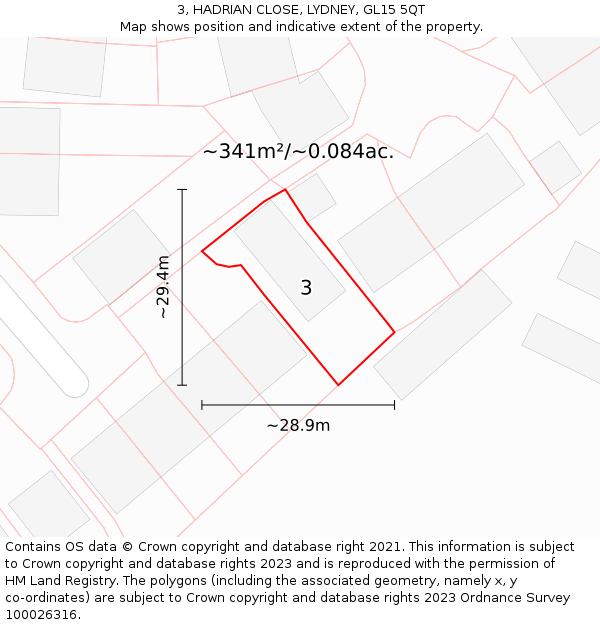 3, HADRIAN CLOSE, LYDNEY, GL15 5QT: Plot and title map