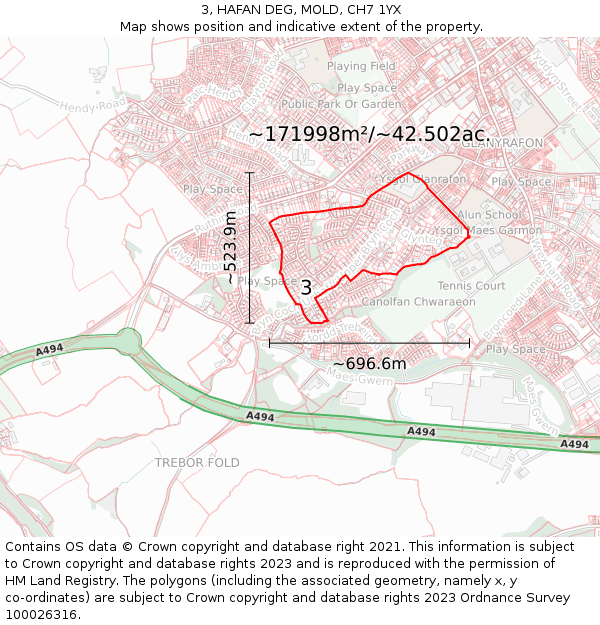 3, HAFAN DEG, MOLD, CH7 1YX: Plot and title map