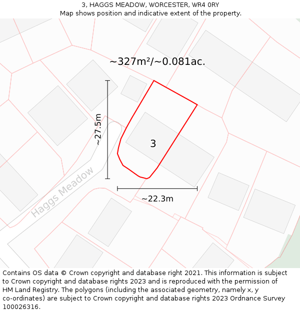 3, HAGGS MEADOW, WORCESTER, WR4 0RY: Plot and title map