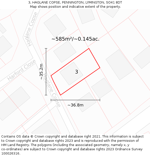 3, HAGLANE COPSE, PENNINGTON, LYMINGTON, SO41 8DT: Plot and title map