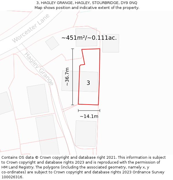 3, HAGLEY GRANGE, HAGLEY, STOURBRIDGE, DY9 0NQ: Plot and title map