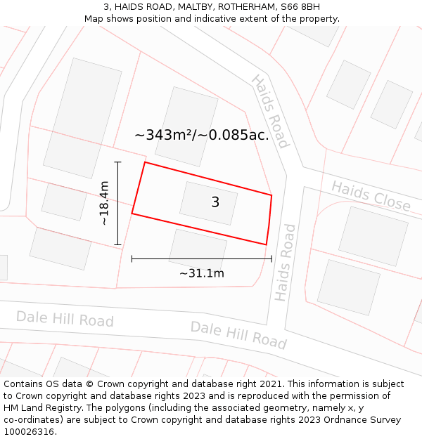 3, HAIDS ROAD, MALTBY, ROTHERHAM, S66 8BH: Plot and title map