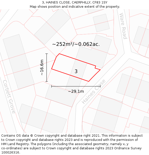 3, HAINES CLOSE, CAERPHILLY, CF83 1SY: Plot and title map