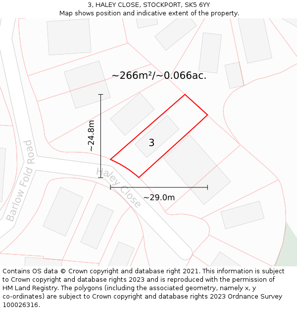3, HALEY CLOSE, STOCKPORT, SK5 6YY: Plot and title map