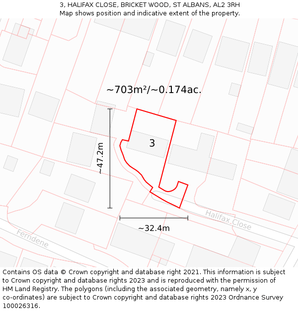 3, HALIFAX CLOSE, BRICKET WOOD, ST ALBANS, AL2 3RH: Plot and title map