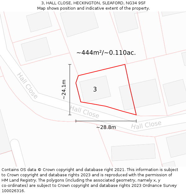 3, HALL CLOSE, HECKINGTON, SLEAFORD, NG34 9SF: Plot and title map