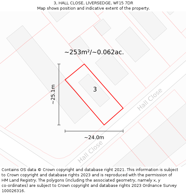 3, HALL CLOSE, LIVERSEDGE, WF15 7DR: Plot and title map