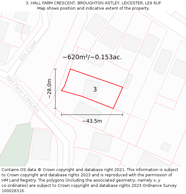 3, HALL FARM CRESCENT, BROUGHTON ASTLEY, LEICESTER, LE9 6UF: Plot and title map