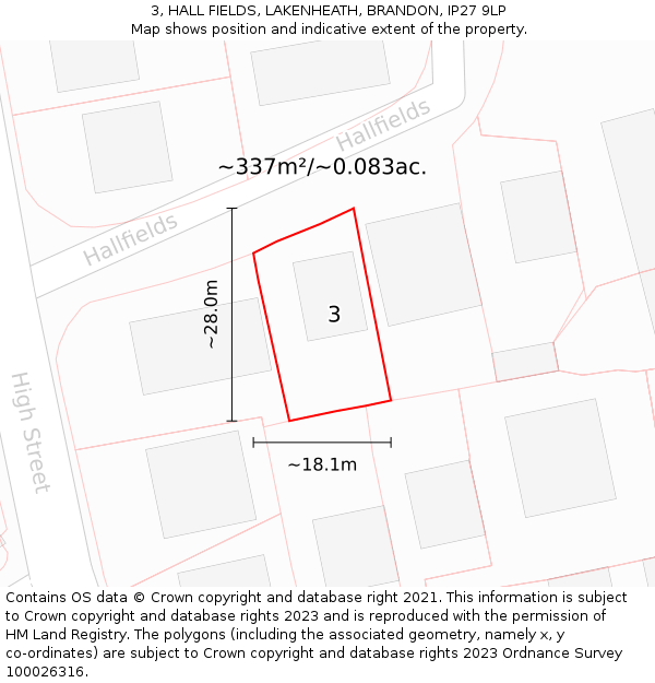 3, HALL FIELDS, LAKENHEATH, BRANDON, IP27 9LP: Plot and title map