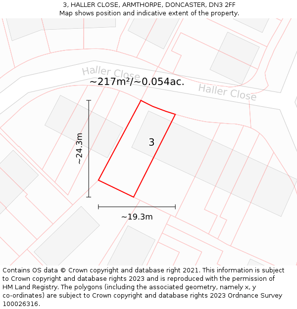 3, HALLER CLOSE, ARMTHORPE, DONCASTER, DN3 2FF: Plot and title map
