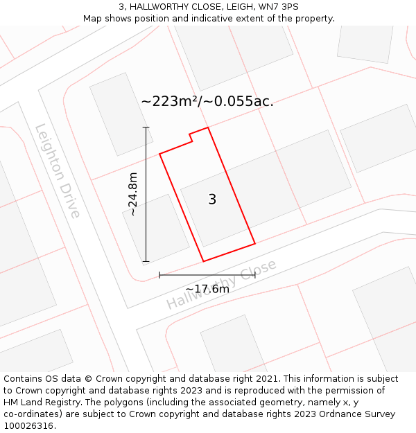 3, HALLWORTHY CLOSE, LEIGH, WN7 3PS: Plot and title map