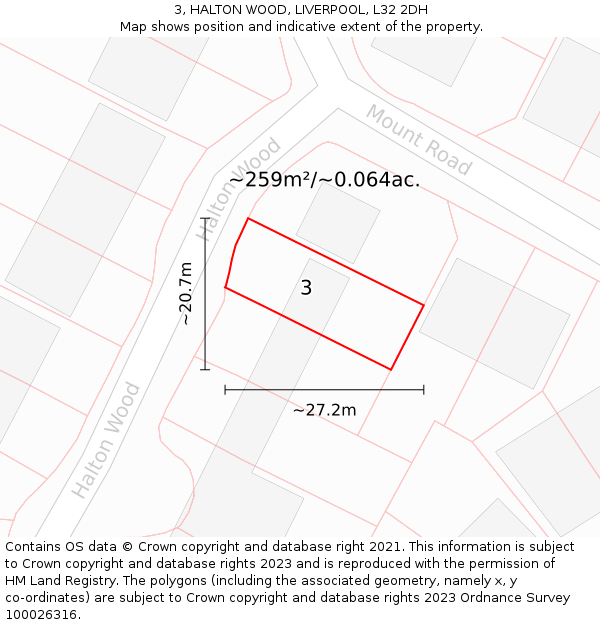 3, HALTON WOOD, LIVERPOOL, L32 2DH: Plot and title map