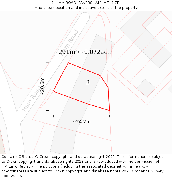 3, HAM ROAD, FAVERSHAM, ME13 7EL: Plot and title map