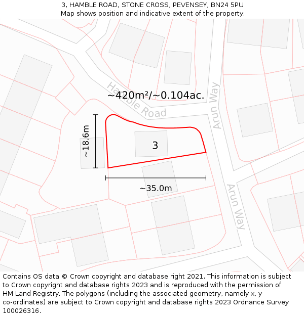 3, HAMBLE ROAD, STONE CROSS, PEVENSEY, BN24 5PU: Plot and title map