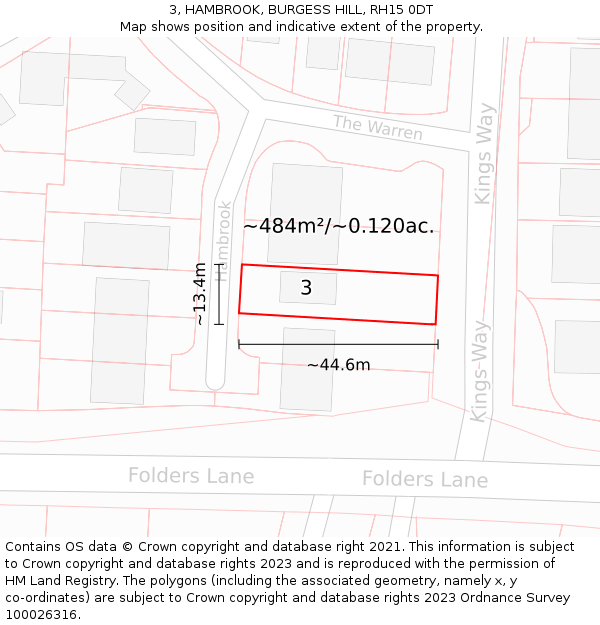 3, HAMBROOK, BURGESS HILL, RH15 0DT: Plot and title map