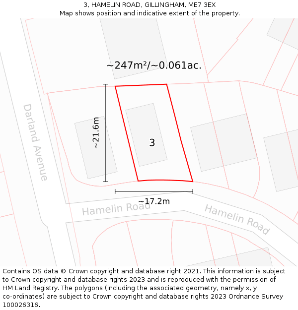 3, HAMELIN ROAD, GILLINGHAM, ME7 3EX: Plot and title map