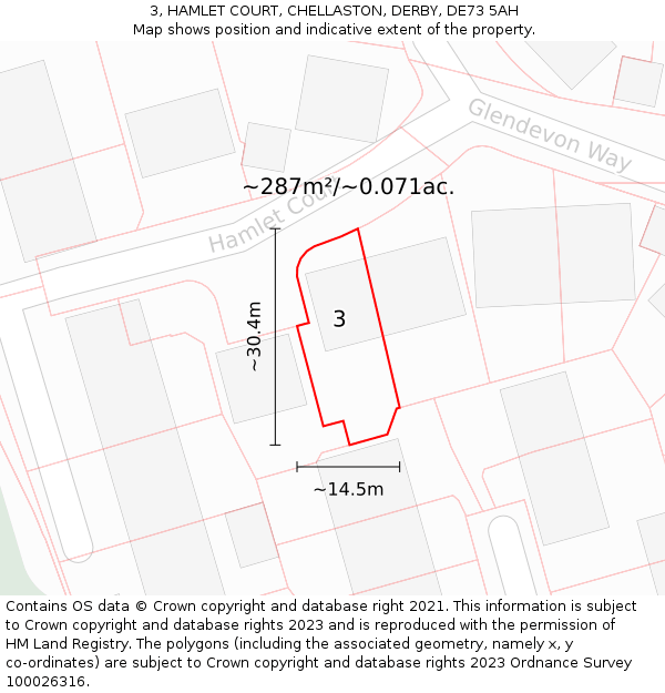 3, HAMLET COURT, CHELLASTON, DERBY, DE73 5AH: Plot and title map