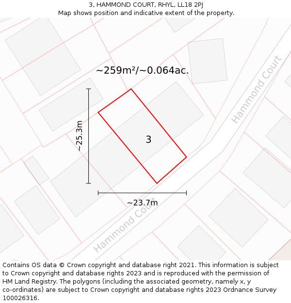 3, HAMMOND COURT, RHYL, LL18 2PJ: Plot and title map