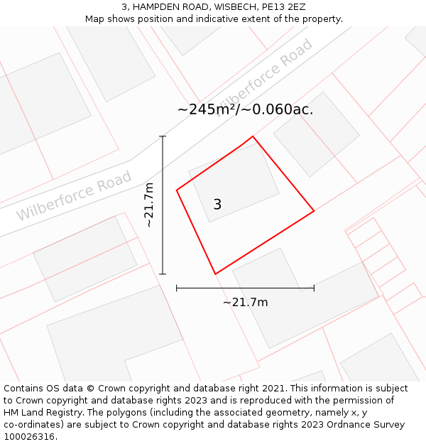 3, HAMPDEN ROAD, WISBECH, PE13 2EZ: Plot and title map