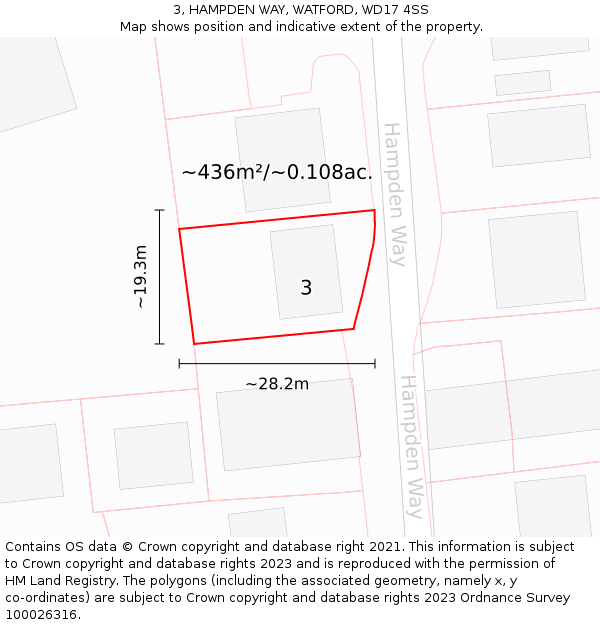 3, HAMPDEN WAY, WATFORD, WD17 4SS: Plot and title map