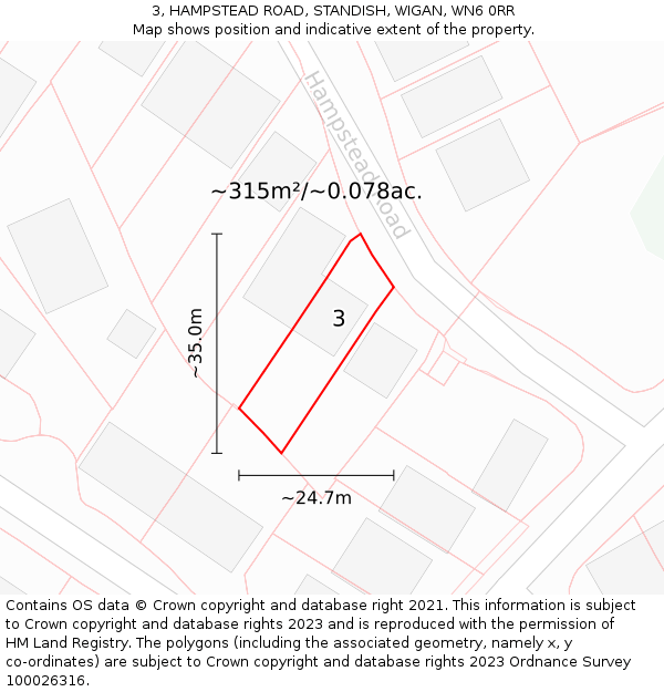 3, HAMPSTEAD ROAD, STANDISH, WIGAN, WN6 0RR: Plot and title map