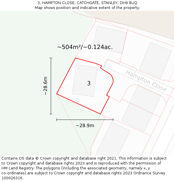 3, HAMPTON CLOSE, CATCHGATE, STANLEY, DH9 8UQ: Plot and title map