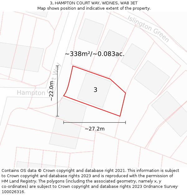 3, HAMPTON COURT WAY, WIDNES, WA8 3ET: Plot and title map