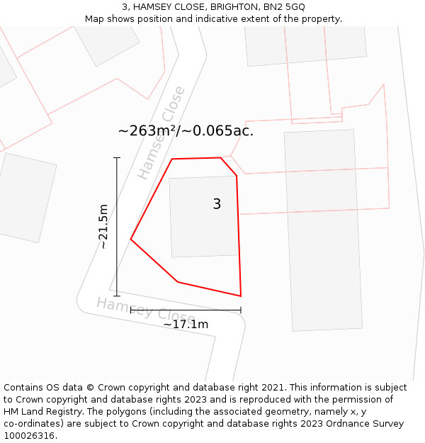 3, HAMSEY CLOSE, BRIGHTON, BN2 5GQ: Plot and title map