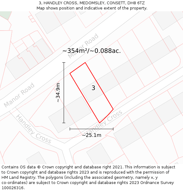 3, HANDLEY CROSS, MEDOMSLEY, CONSETT, DH8 6TZ: Plot and title map