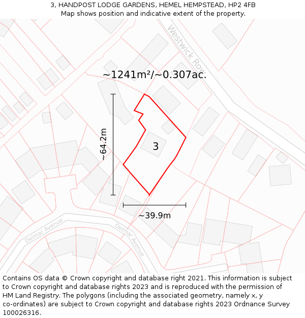 3, HANDPOST LODGE GARDENS, HEMEL HEMPSTEAD, HP2 4FB: Plot and title map