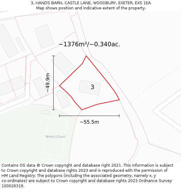 3, HANDS BARN, CASTLE LANE, WOODBURY, EXETER, EX5 1EA: Plot and title map