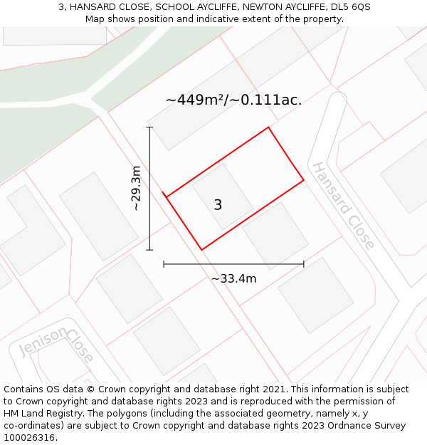 3, HANSARD CLOSE, SCHOOL AYCLIFFE, NEWTON AYCLIFFE, DL5 6QS: Plot and title map