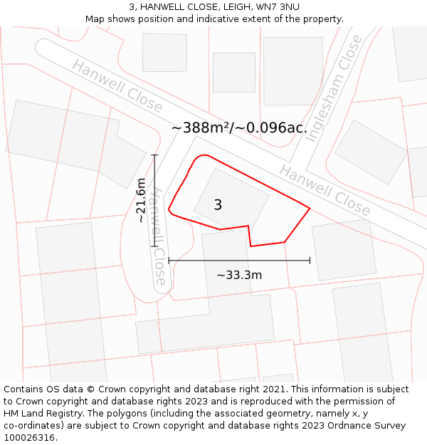 3, HANWELL CLOSE, LEIGH, WN7 3NU: Plot and title map