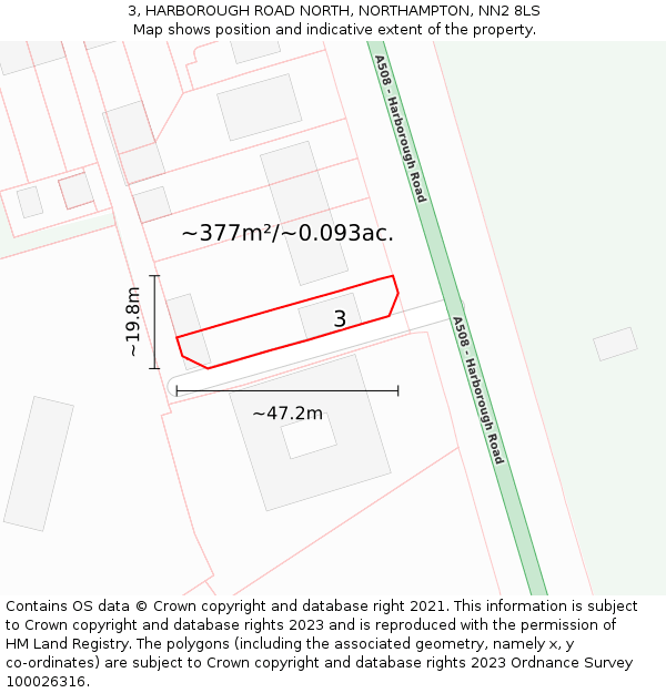 3, HARBOROUGH ROAD NORTH, NORTHAMPTON, NN2 8LS: Plot and title map