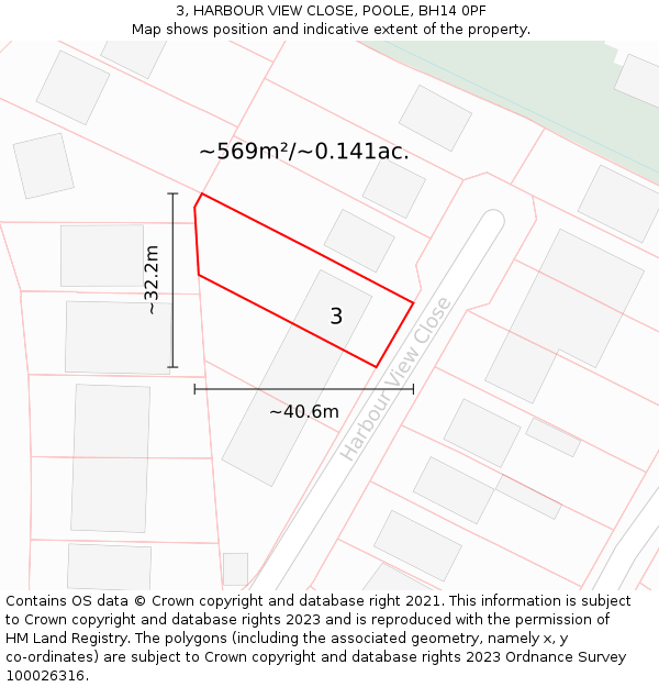 3, HARBOUR VIEW CLOSE, POOLE, BH14 0PF: Plot and title map