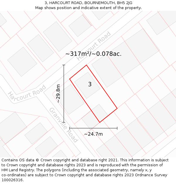 3, HARCOURT ROAD, BOURNEMOUTH, BH5 2JG: Plot and title map