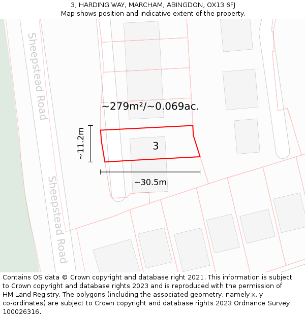 3, HARDING WAY, MARCHAM, ABINGDON, OX13 6FJ: Plot and title map