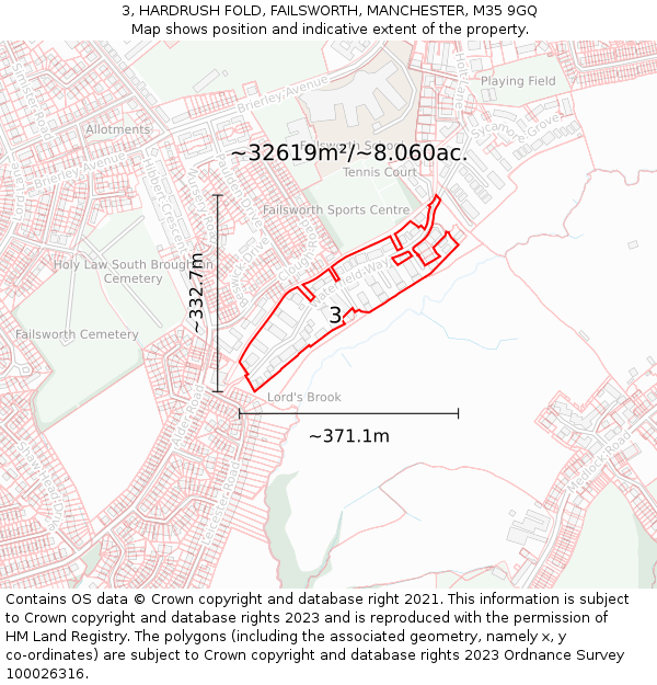 3, HARDRUSH FOLD, FAILSWORTH, MANCHESTER, M35 9GQ: Plot and title map