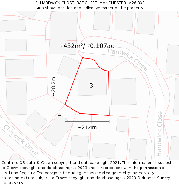 3, HARDWICK CLOSE, RADCLIFFE, MANCHESTER, M26 3XF: Plot and title map