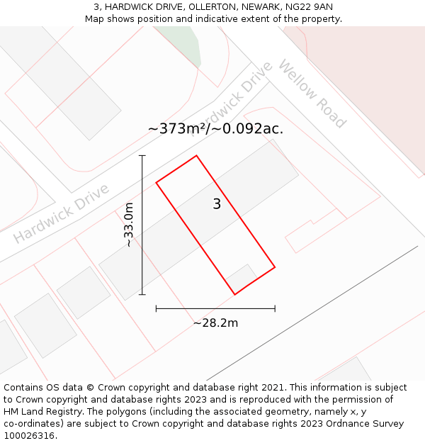 3, HARDWICK DRIVE, OLLERTON, NEWARK, NG22 9AN: Plot and title map