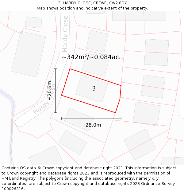 3, HARDY CLOSE, CREWE, CW2 8DY: Plot and title map