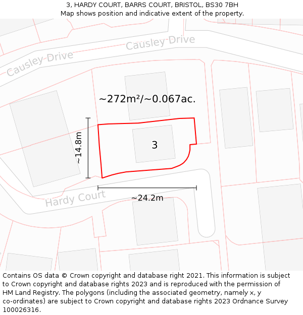 3, HARDY COURT, BARRS COURT, BRISTOL, BS30 7BH: Plot and title map