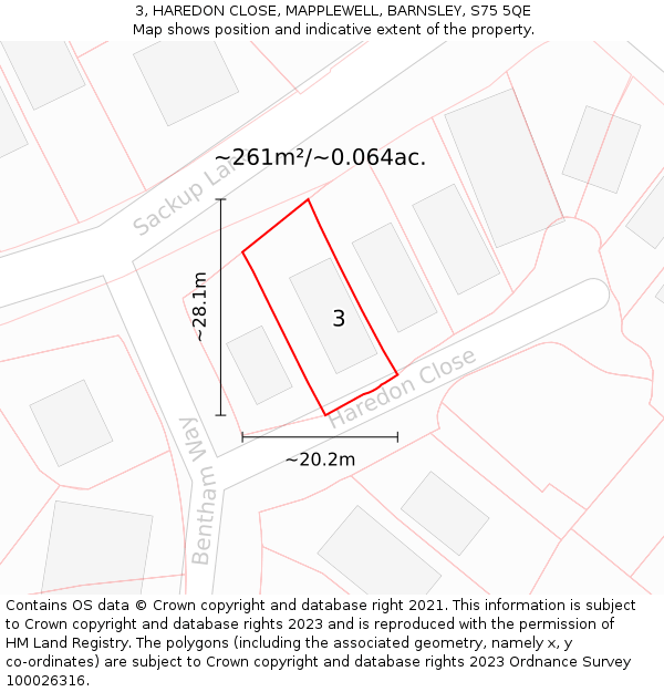 3, HAREDON CLOSE, MAPPLEWELL, BARNSLEY, S75 5QE: Plot and title map