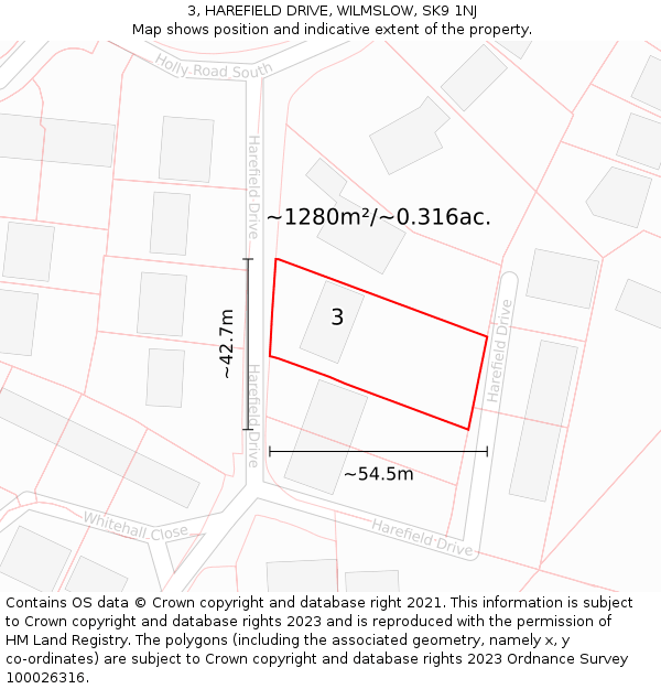 3, HAREFIELD DRIVE, WILMSLOW, SK9 1NJ: Plot and title map