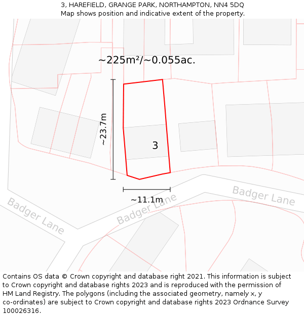 3, HAREFIELD, GRANGE PARK, NORTHAMPTON, NN4 5DQ: Plot and title map