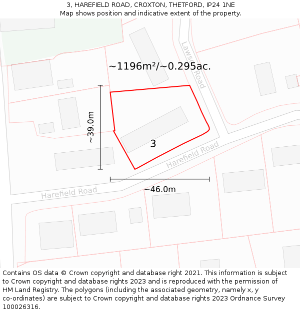 3, HAREFIELD ROAD, CROXTON, THETFORD, IP24 1NE: Plot and title map