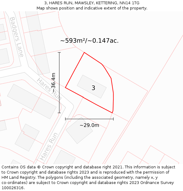 3, HARES RUN, MAWSLEY, KETTERING, NN14 1TG: Plot and title map