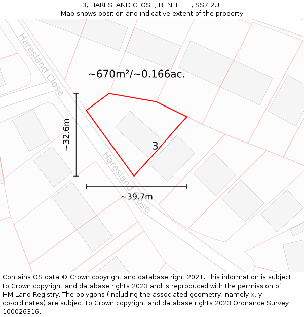 3, HARESLAND CLOSE, BENFLEET, SS7 2UT: Plot and title map