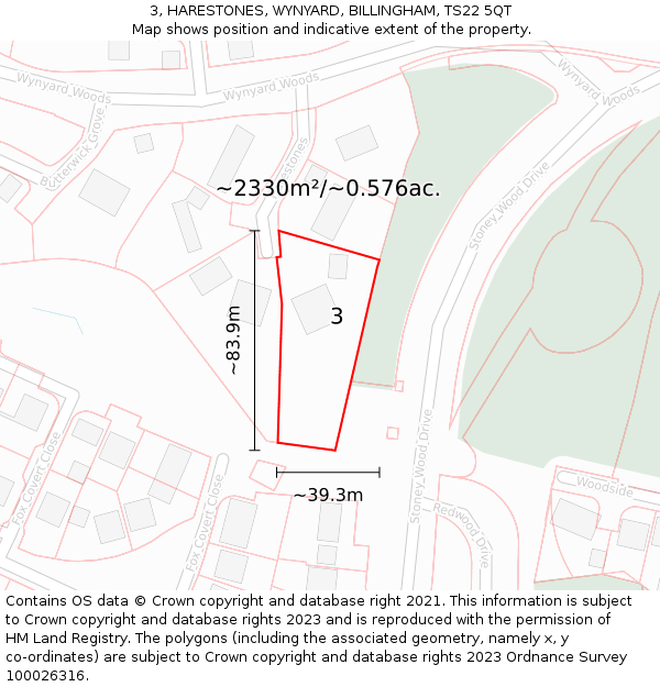 3, HARESTONES, WYNYARD, BILLINGHAM, TS22 5QT: Plot and title map